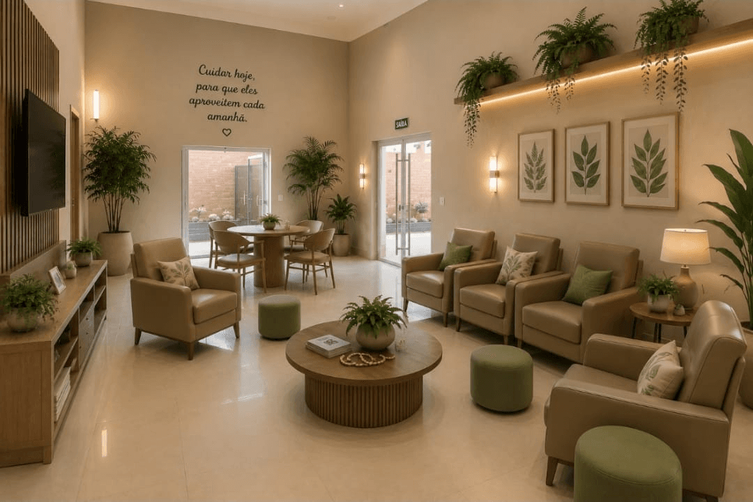 Representação visual da sala de convivência da nova unidade Cuidados Especiais
